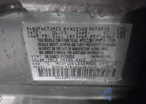 2023 Nissan Sentra Sv Xtronic Cvt z USA, uszkodzony, nr VIN 3N1AB8CV1PY299053